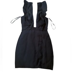 superdown Black Sleeveless Dress deep V ruffle shoulder XS little black dress